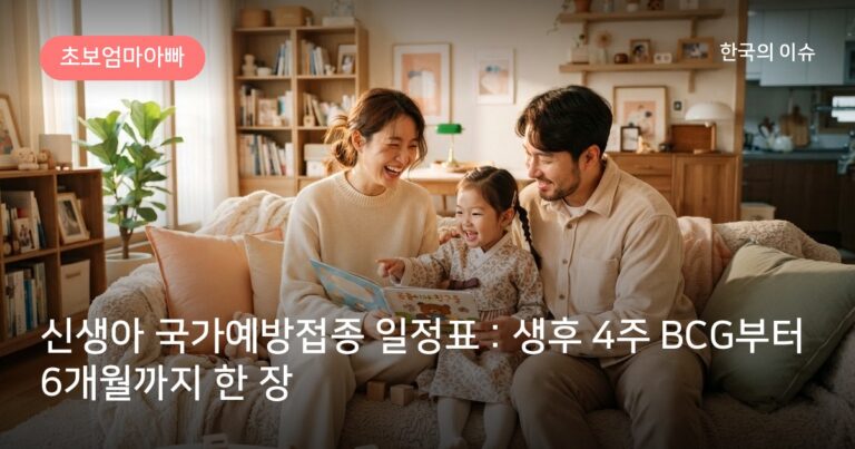 신생아 국가예방접종 일정표 : 생후 4주 BCG부터 6개월까지 한 장